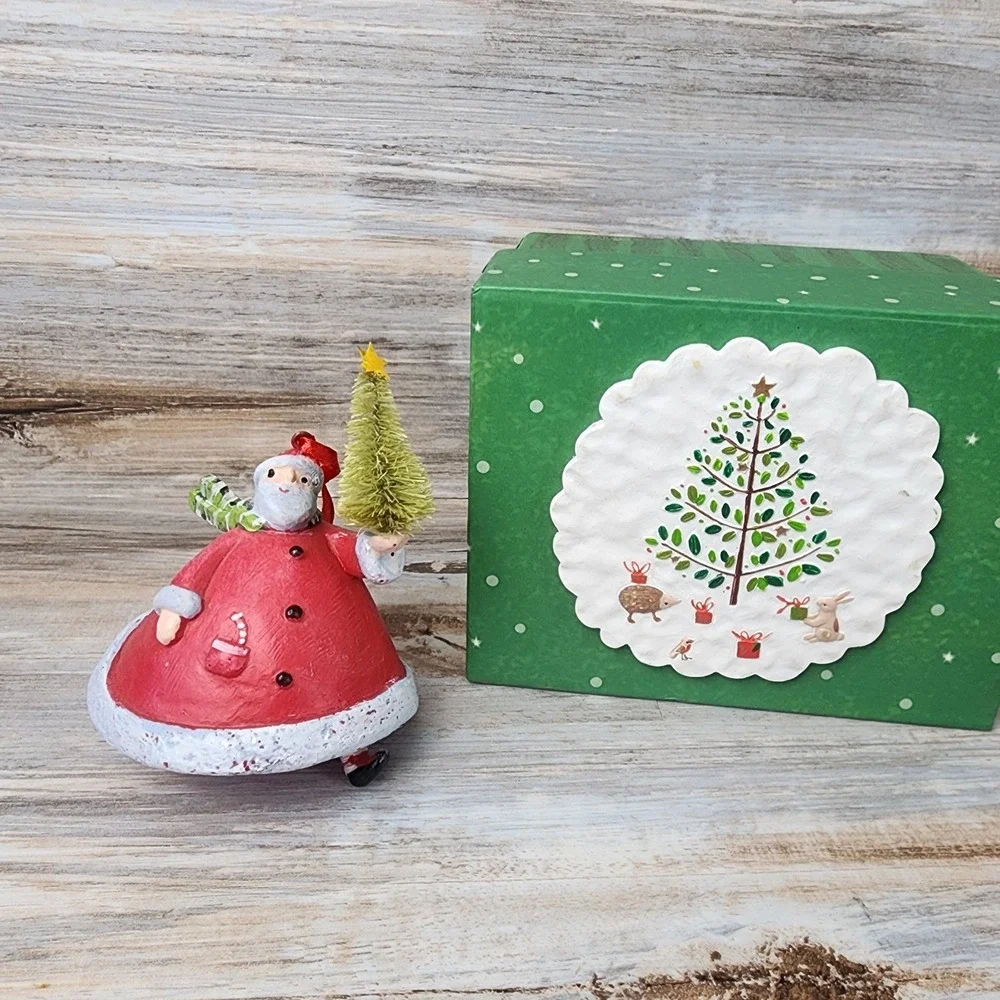 Paper Mouse Santa Ornament with Bottle Brush Tree Handmade SRG Gift Box 738599